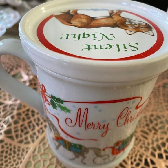 VTG Music Box Merry Xmas Silent Night Coffee Mug Tea Cup Sankyo JPN. - Picture 7 of 9